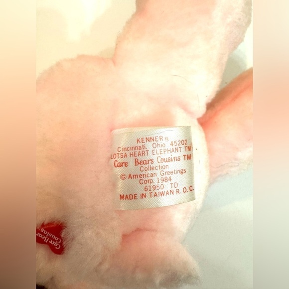 VTG 1984 Care Bears Cousin Lotsa Heart Pink Elephant Plush Stuffed Animal 13” - Picture 5 of 11